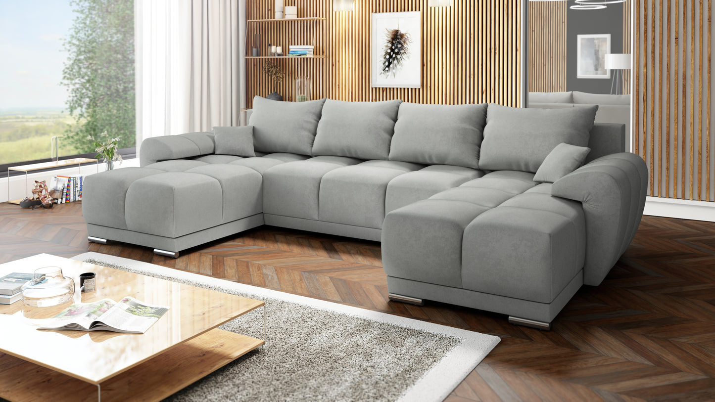 BEŻOWY DUŻY PIKOWANY NAROŻNIK ROZKŁADANY ROGÓWKA DO SALONU HONEY U MO-04