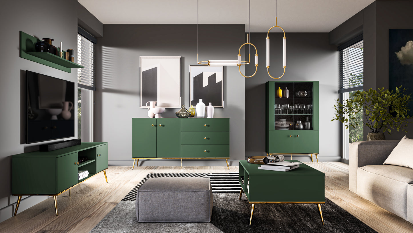 NOWOCZESNA ZIELONA WITRYNA Z PODŚWIETLENIEM LED GREEN 55 CM