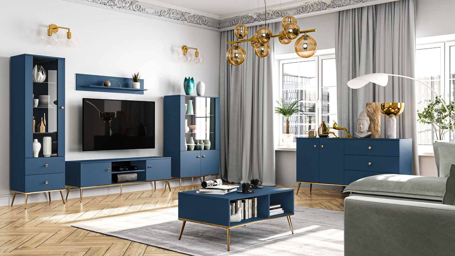 Zdjęcie przedstawiające przykładową aranżację salonu z wykorzystaniem mebli z kolekcji Blue. Nowoczesny salon z meblami DMSM