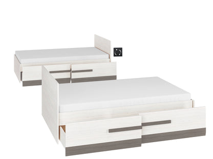 Zdjęcie przedstawiające uniwersalność konstrukcji łóżka Blanka. Nowoczesne łóżko Blanka może zostać złożone zarówno lewostronnie jak i prawostronnie.
