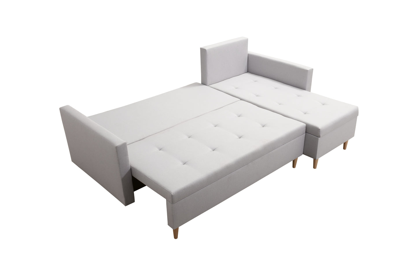 Nowoczesny narożnik w stylu skandynawskim z modnymi pikami posiada Narożnik rozkładany posiada wygodną funkcję spania o powierzchni 140x200 cm Narożnik rozkładany z funkcją spania Scandik posiada uniwersalną konstrukcję, dzięki czemu możesz go zmontować na lewą lub prawą stronę.