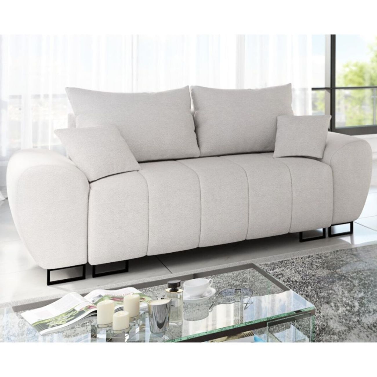 SOFA 2 Z MODNYMI PRZESZYCIAMI I METALOWYMI NÓŻKAMI