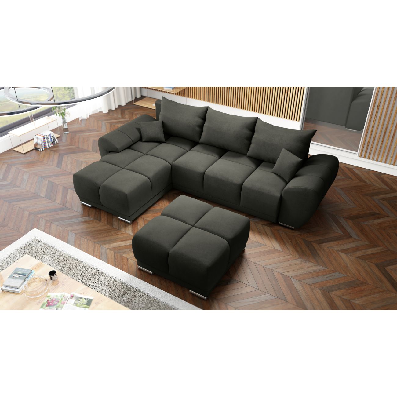 Narożnik do salonu HONEY w eleganckim stylu idealnie sie wpasuje do dużego dom
+ wygodna pufa do salonu kup w zestawie naroznik + pufa idealny zestaw wypoczynkowy