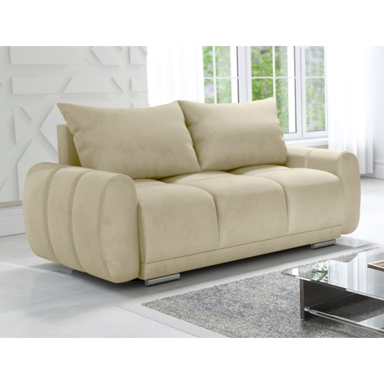 2-OSOBOWA SOFA DO SALONU BEŻ HONEY DWÓJKA PIKOWANA WELUR SPRĘŻYNY