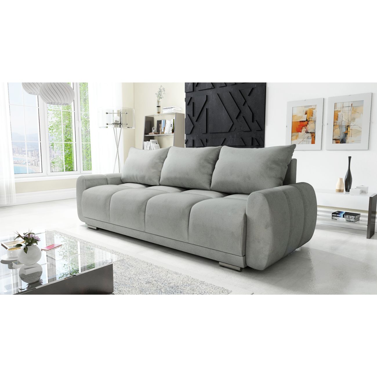 trzyosobowa sofa do salonu metalowe nogi 3 poduszki