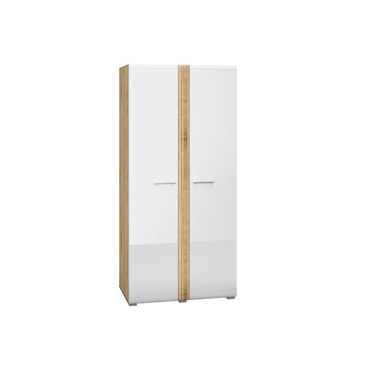 Zdjęcie przedstawiające białą szafę na ubrania Largo z frontami w białym połysku. Nowoczesna szafa na ubrania Largo dostępna w dmsm.pl