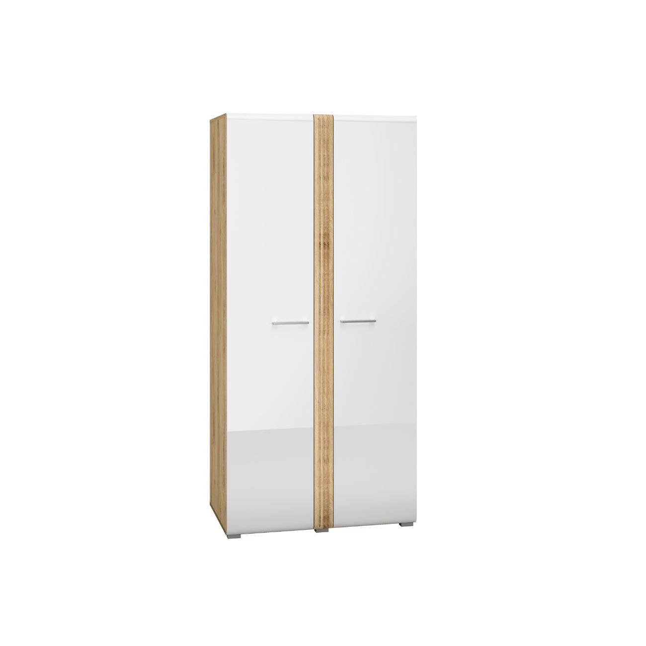Zdjęcie przedstawiające białą szafę na ubrania Largo z frontami w białym połysku. Nowoczesna szafa na ubrania Largo dostępna w dmsm.pl