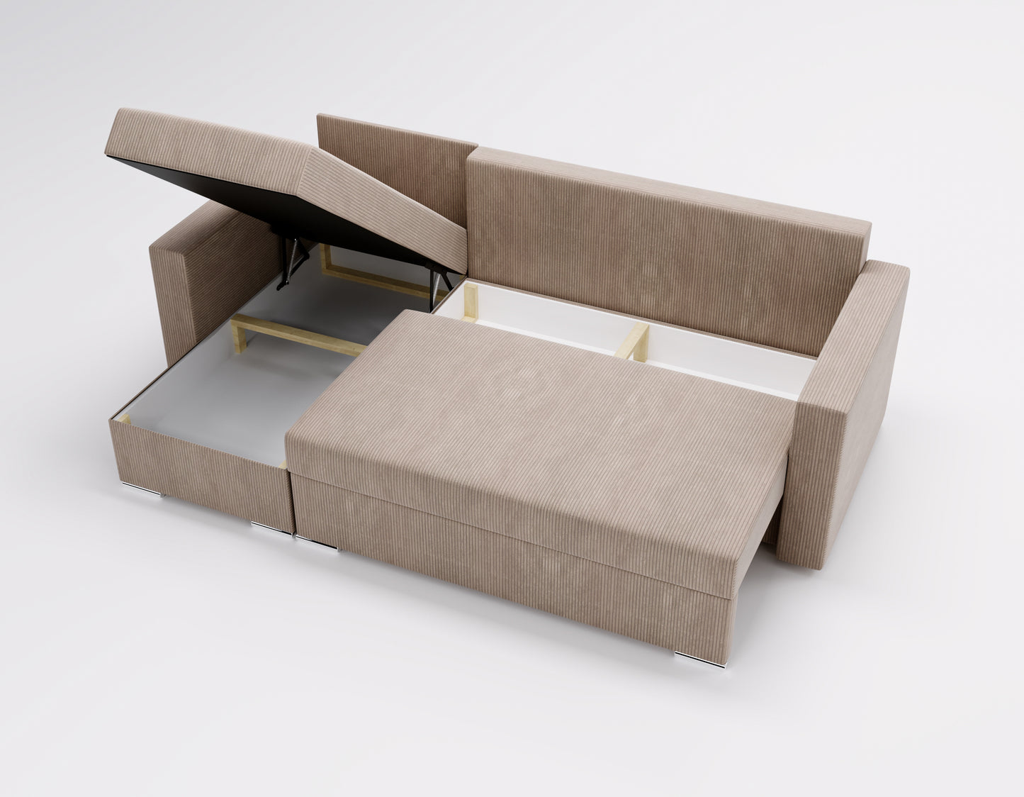 SZTRUKSOWY NAROŻNIK ROZKŁADANY Z FUNKCJĄ SPANIA ZOOM 2xPOJEMNIK BONELL DL. NAROŻNK POSIADA 2 POJEMNII NA POŚĆIEL