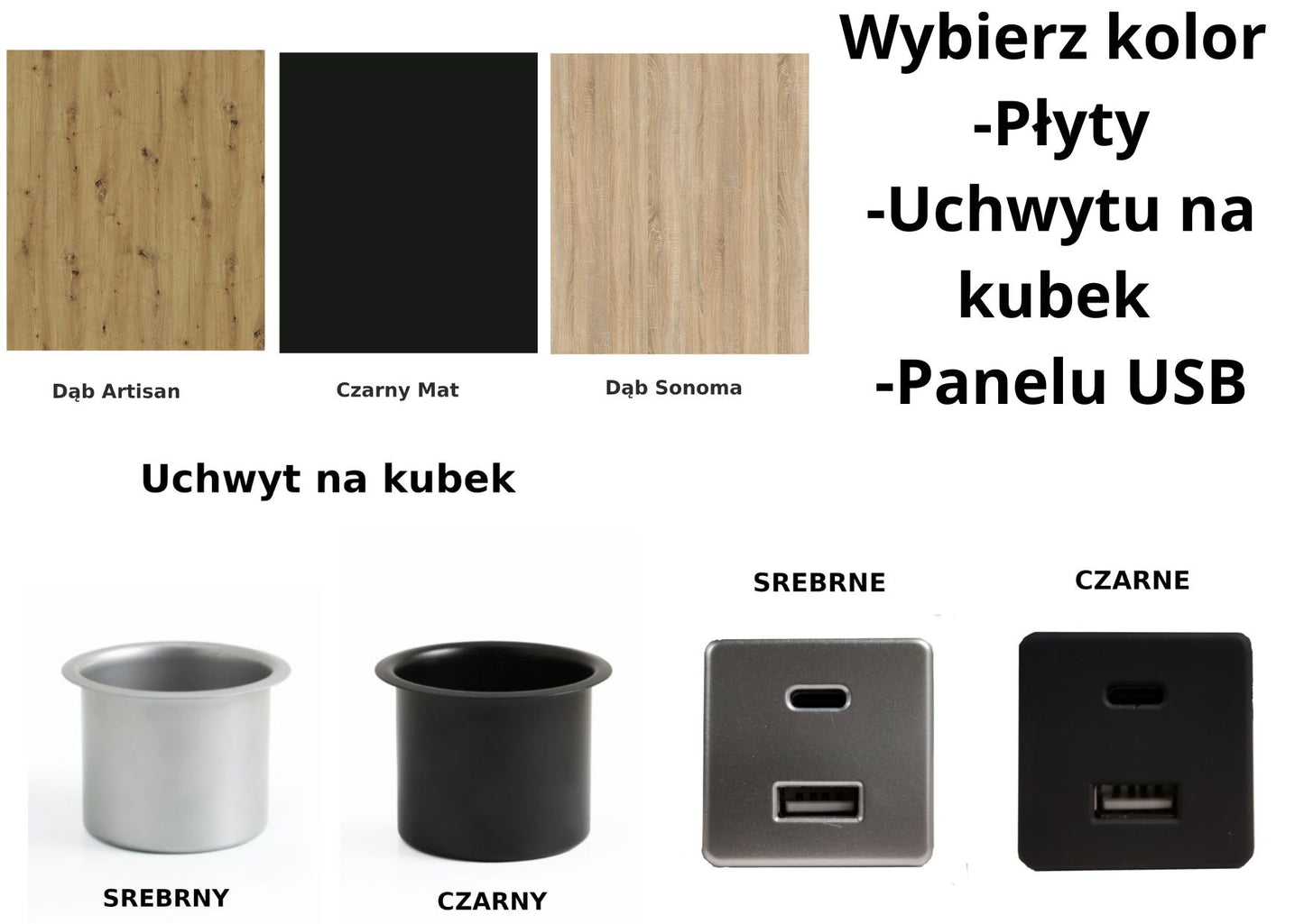 NOWOCZESNY NAROŻNIK CAPITOL POSIADA WBUDOWANE GNIAZDKO USB, DWA UCHWYTY NA KUBEK I LISTWE OZDOBNA. MOŻLIWOŚĆ WYBORU KOLORU