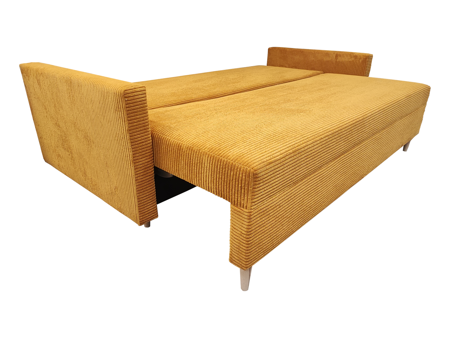 Zdjęcie przedstawiające funkcję spania w kanapie wersalce Scandik Sztruks ze sprężynami bonell.