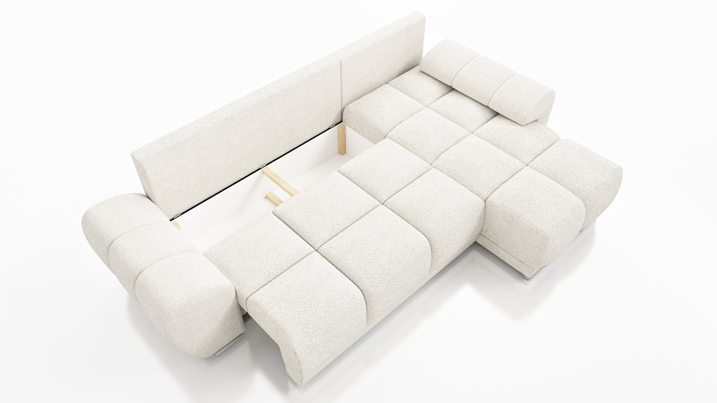 pojemnik na posciel w narożniku l pikowane siedzisko