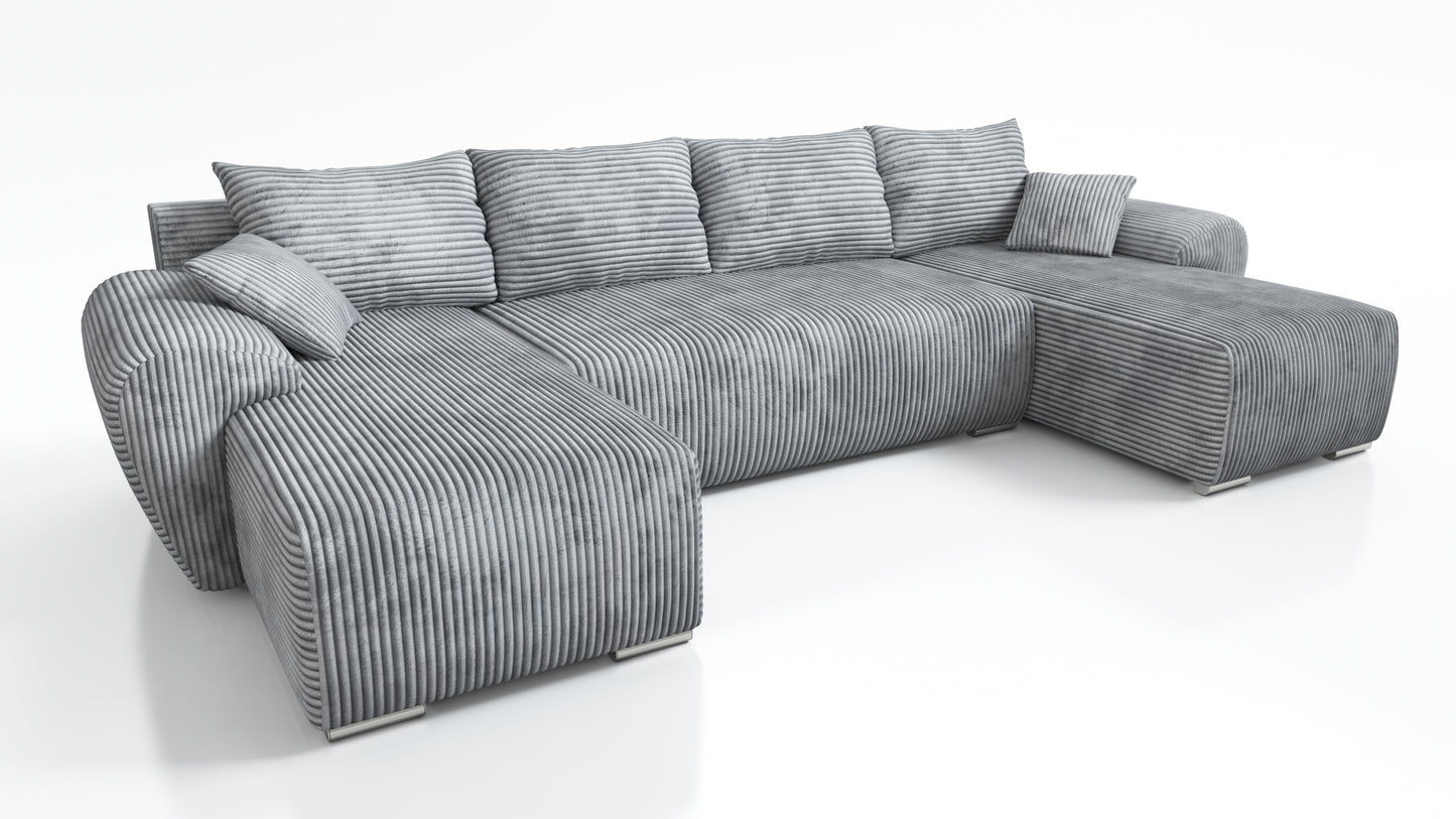 DUŻY BRĄZOWY NAROŻNIK ROZKŁADANY SZTRUKSOWY Z FUNKCJĄ SPANIA UBO XL 365 CM SZTRUS SPRĘŻYNY