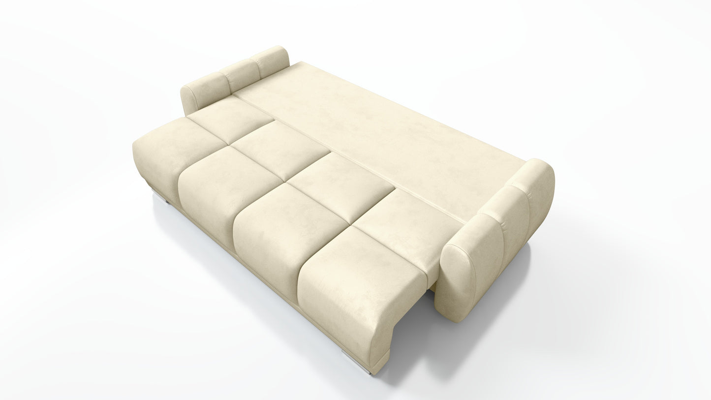 BEŻOWA KANAPA ROZKŁADANA SOFA WERSALKA DO SALONU HONEY POJEMNIK WELUR