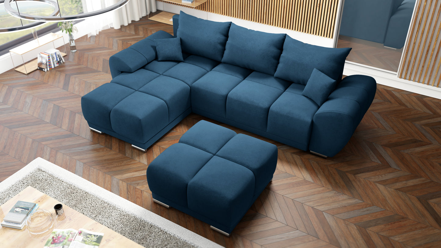 BŁĘKITNY NAROŻNIK ROZKŁADANY DO SALONU ROGÓWKA Z FUNKCJĄ SPANIA HONEY L