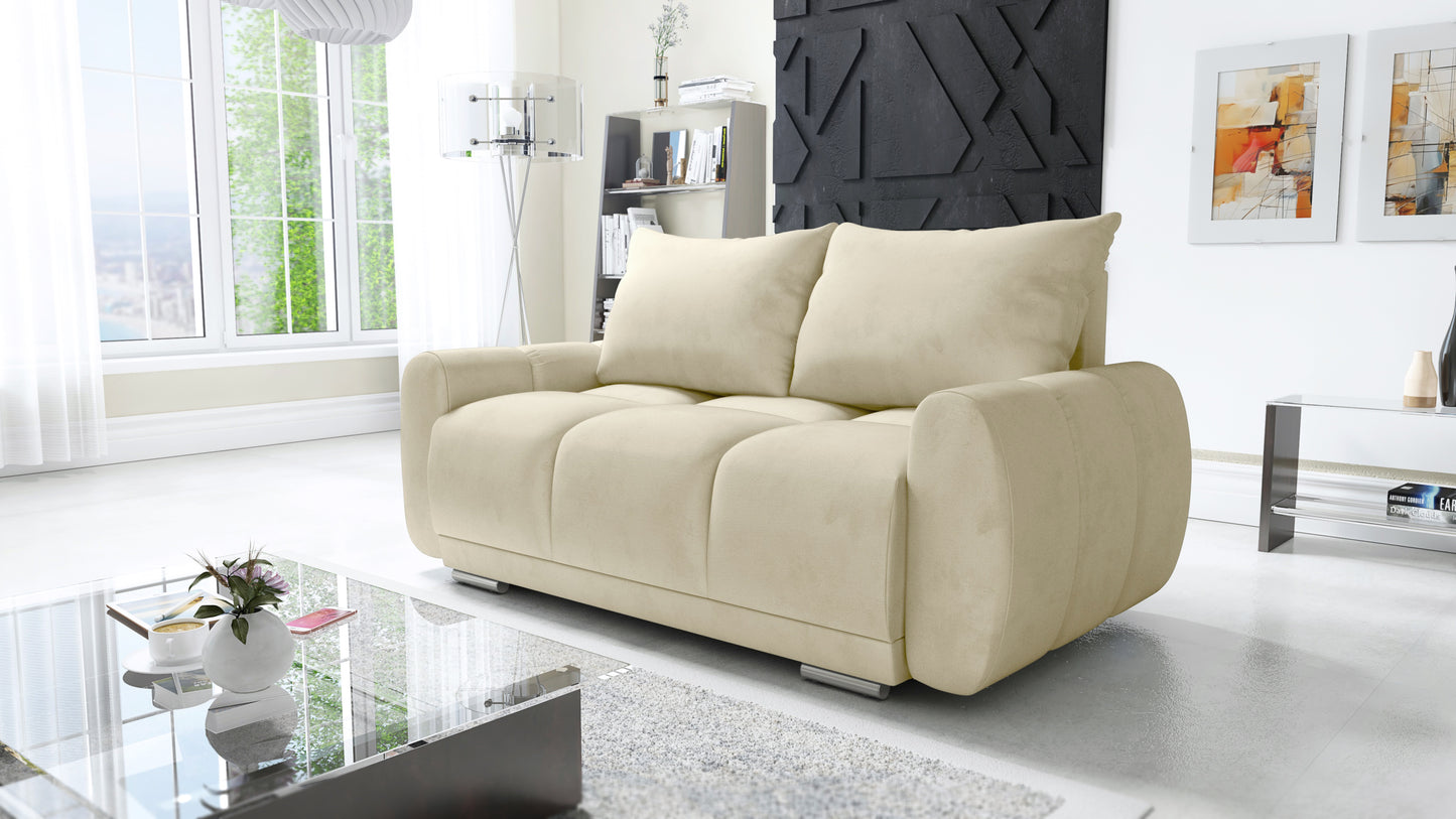 2-OSOBOWA SOFA DO SALONU BEŻ HONEY DWÓJKA PIKOWANA WELUR SPRĘŻYNY