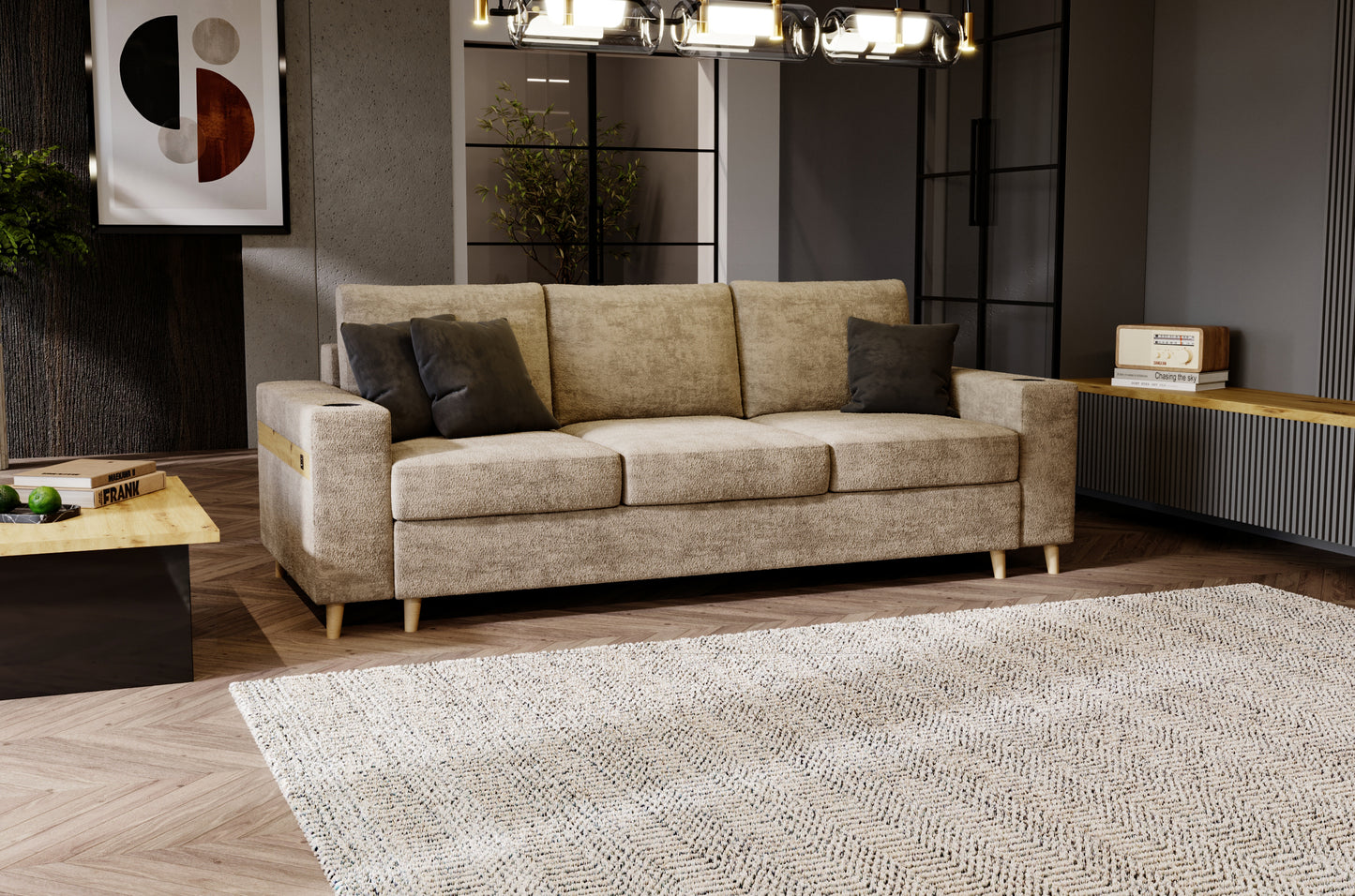 SOFA CAPITOL W DMSM ! 3 MAŁE PODUSZKI, DREWNIANE NÓŻKI, WŁACZNIK USB, STYL I ELEGANCJA !