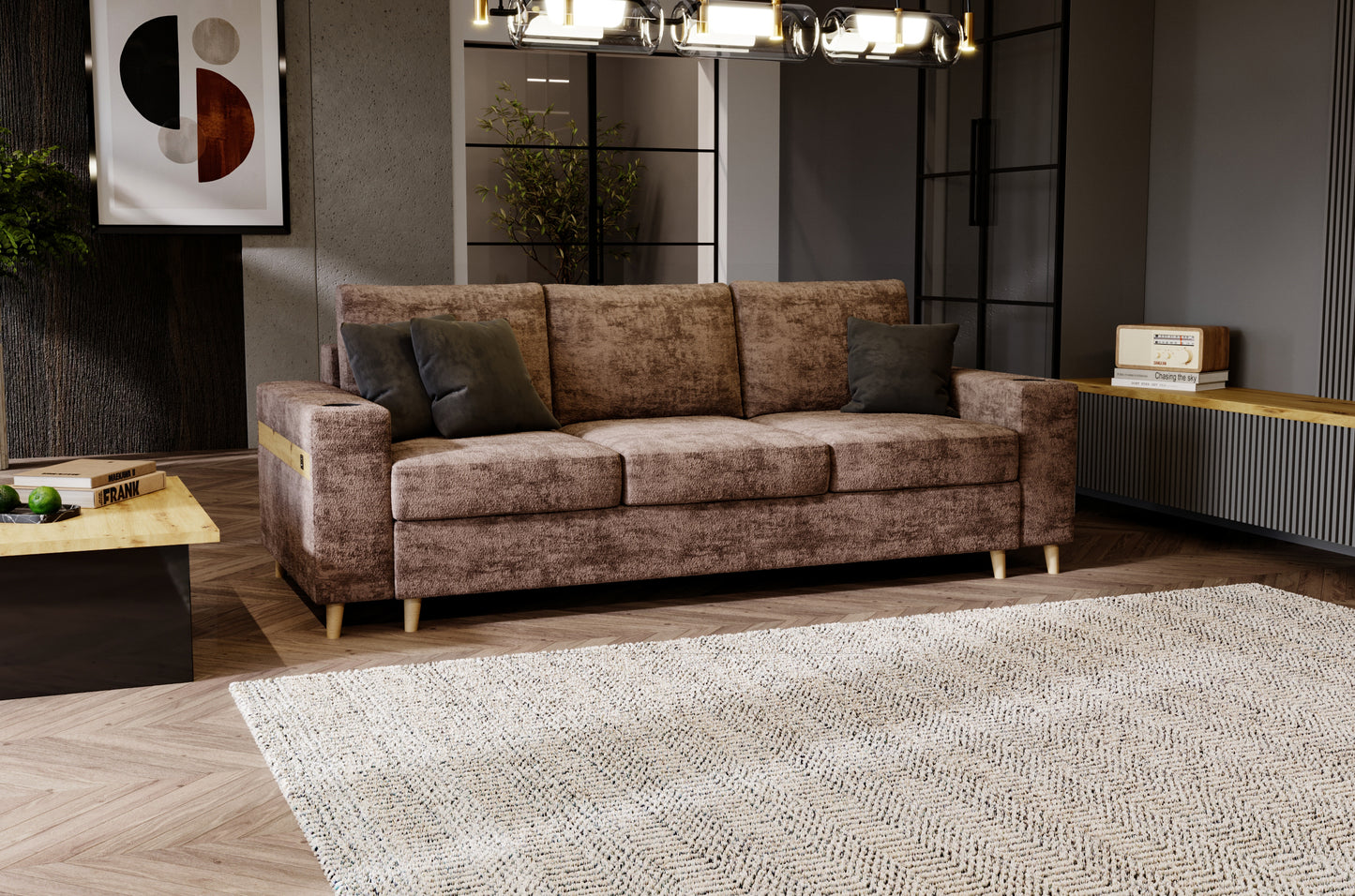 SOFA CAPITOL W DMSM ! 3 MAŁE PODUSZKI, DREWNIANE NÓŻKI, WŁACZNIK USB, STYL I ELEGANCJA !