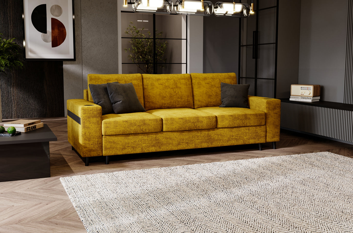 SOFA CAPITOL W DMSM ! 3 MAŁE PODUSZKI, DREWNIANE NÓŻKI, WŁACZNIK USB, STYL I ELEGANCJA !