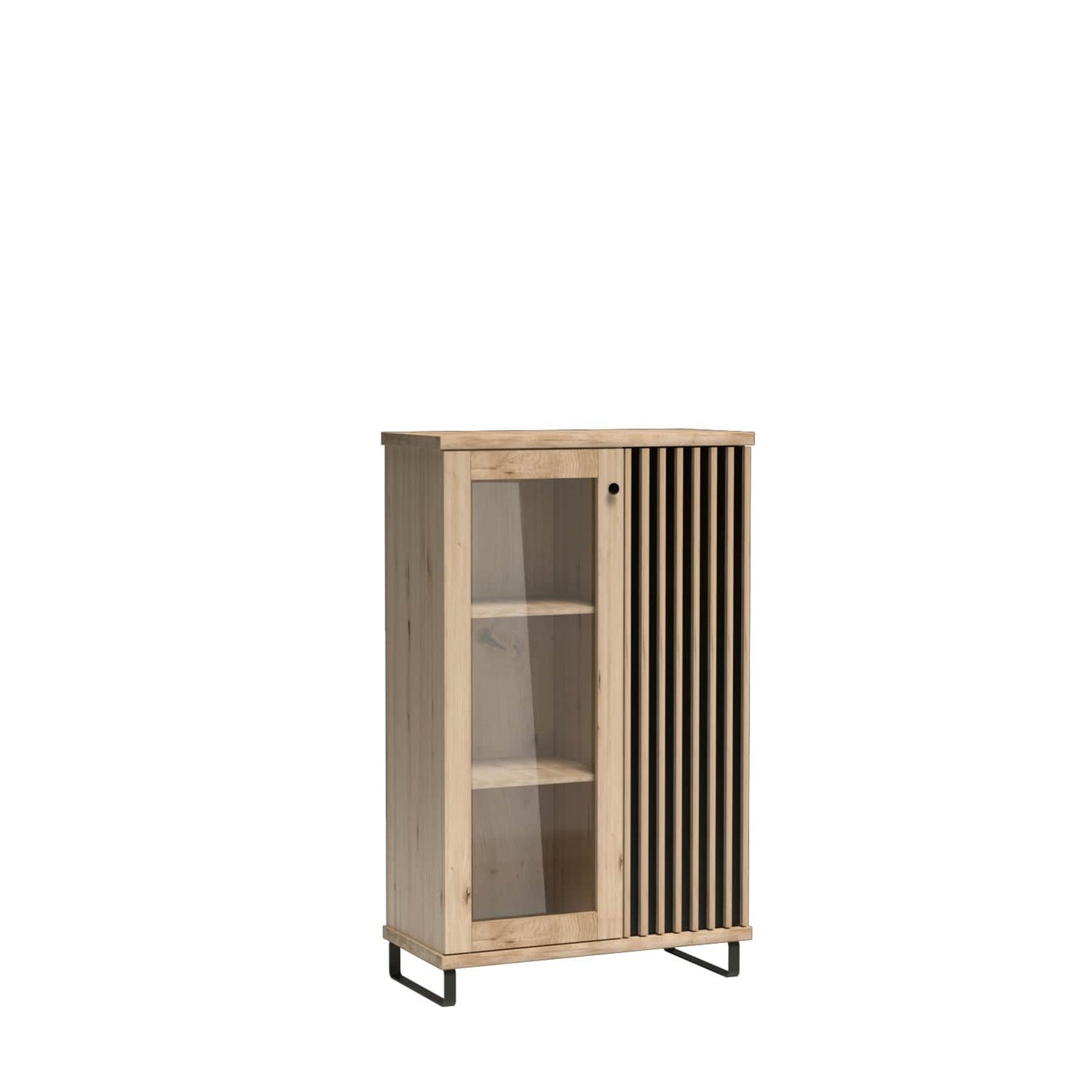 Niska witryna półki lamele Artisan nogi loft to elegancki mebel do nowoczesnego pokoju dziennego, młodzieżowego lub salonu.