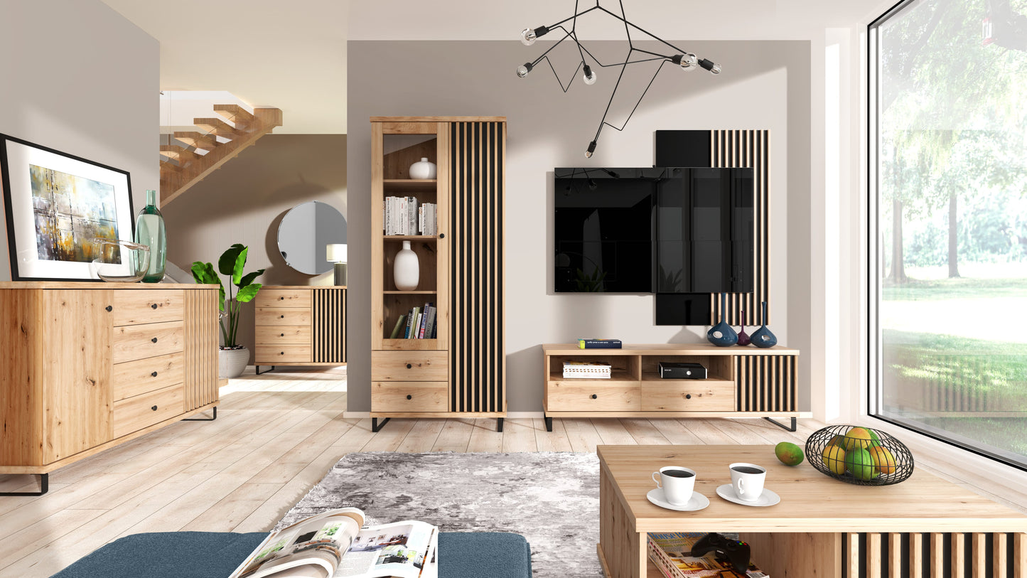 SZAFKA RTV ARTISAN LAMELE PÓŁKA NOGI LOFT