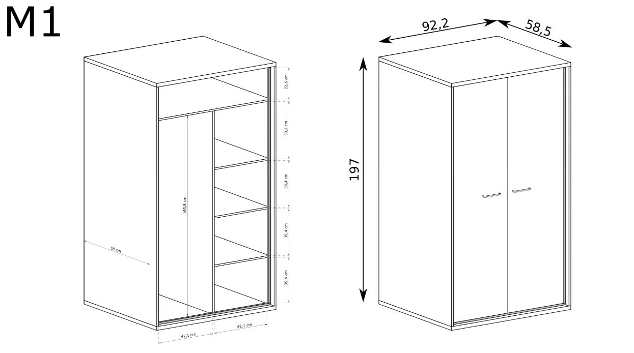 SZAFA DWUDRZWIOWA HIKORA ITALIA DRĄŻEK NOGI