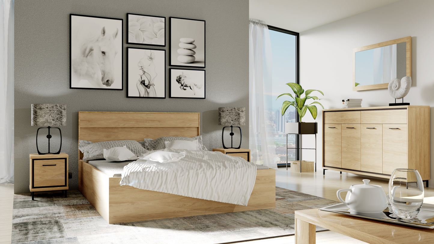 Przykładowa aranżacja z wykorzystaniem łóżka sypialnianego 140/160x200 ITALIA hikora w nowoczesnej aranżacji ze stylowymi akcentami.