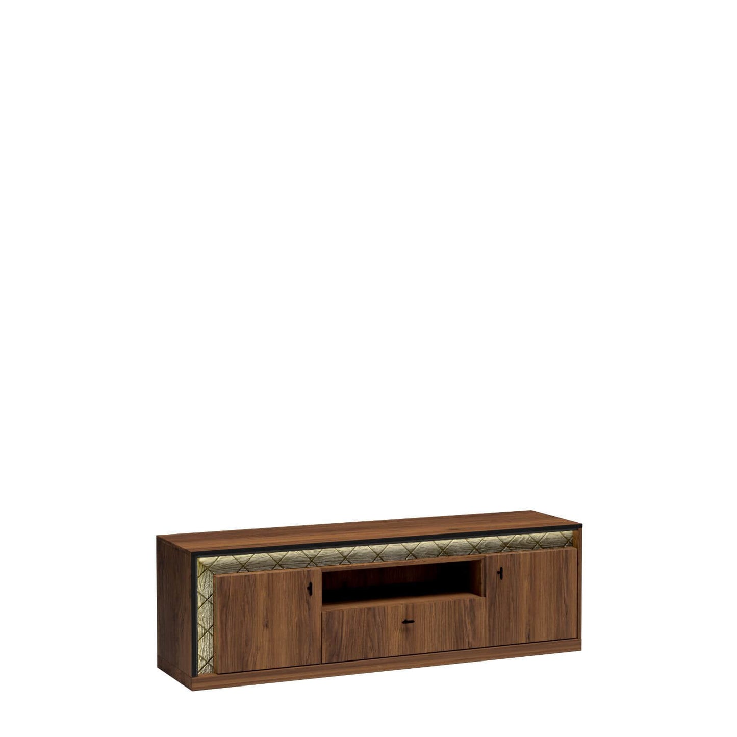 Komoda stolik szafka pod telewizor RTV 160 cm. WOOD z subtelnym oświetleniem LED oraz czarnym, eleganckim obrzeżem.