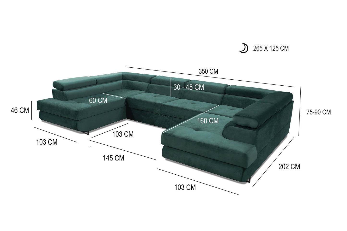 Wymiary narożnika do salonu 3,5 m WEST 2 pojemniki funkcja spania to idealny mebel do dużych, przestrzennych pomieszczeń. Jest on niezwykle funkcjonalny i stabilny zarazem.