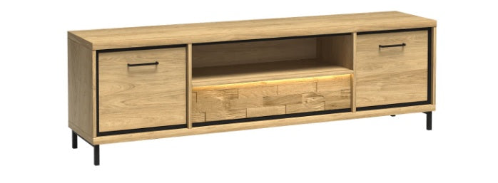 SZEROKA SZAFKA STOLIK RTV POD TV HIKORA ITALIA NOGI DEKOR LED