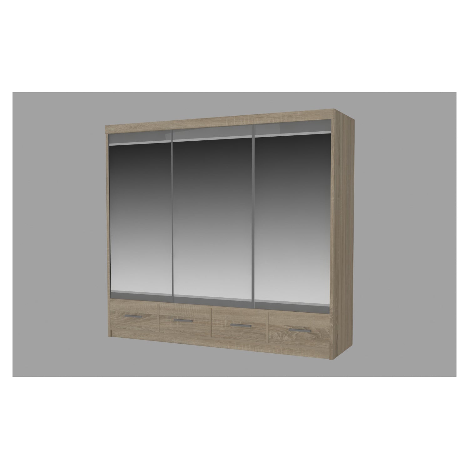 Duża szafa przesuwna z lustrem Margo 250 cm. w kolorze sonoma. Wybarwienie oraz struktura drewna w jasnym odcieniu będą odpowiednie do pokoju dziennego, salonu, sypialni, garderoby, przedpokoju i innych tego typu pomieszczeń.