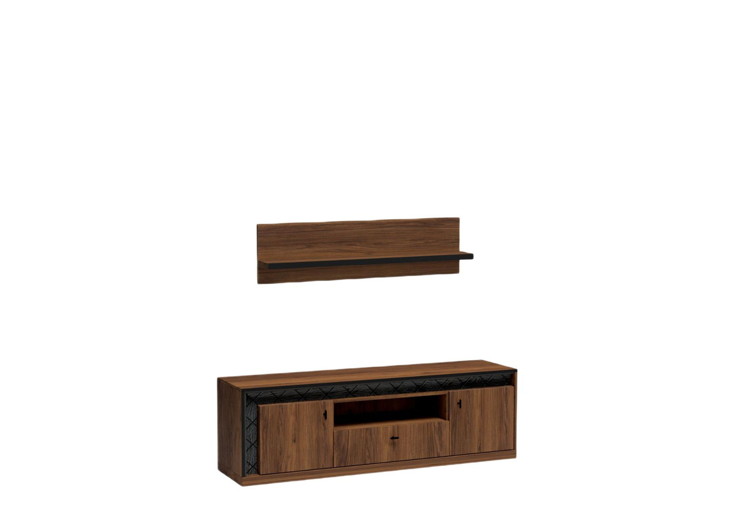 Komoda RTV 160 cm. + półka WOOD bez włączonego oświetlenia LED. Subtelna klasa sama w sobie.