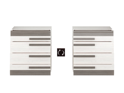 Zdjęcie przedstawiające możliwość odwrotnego montażu frontów szuflad w małej komodzie z szufladami Blanka.