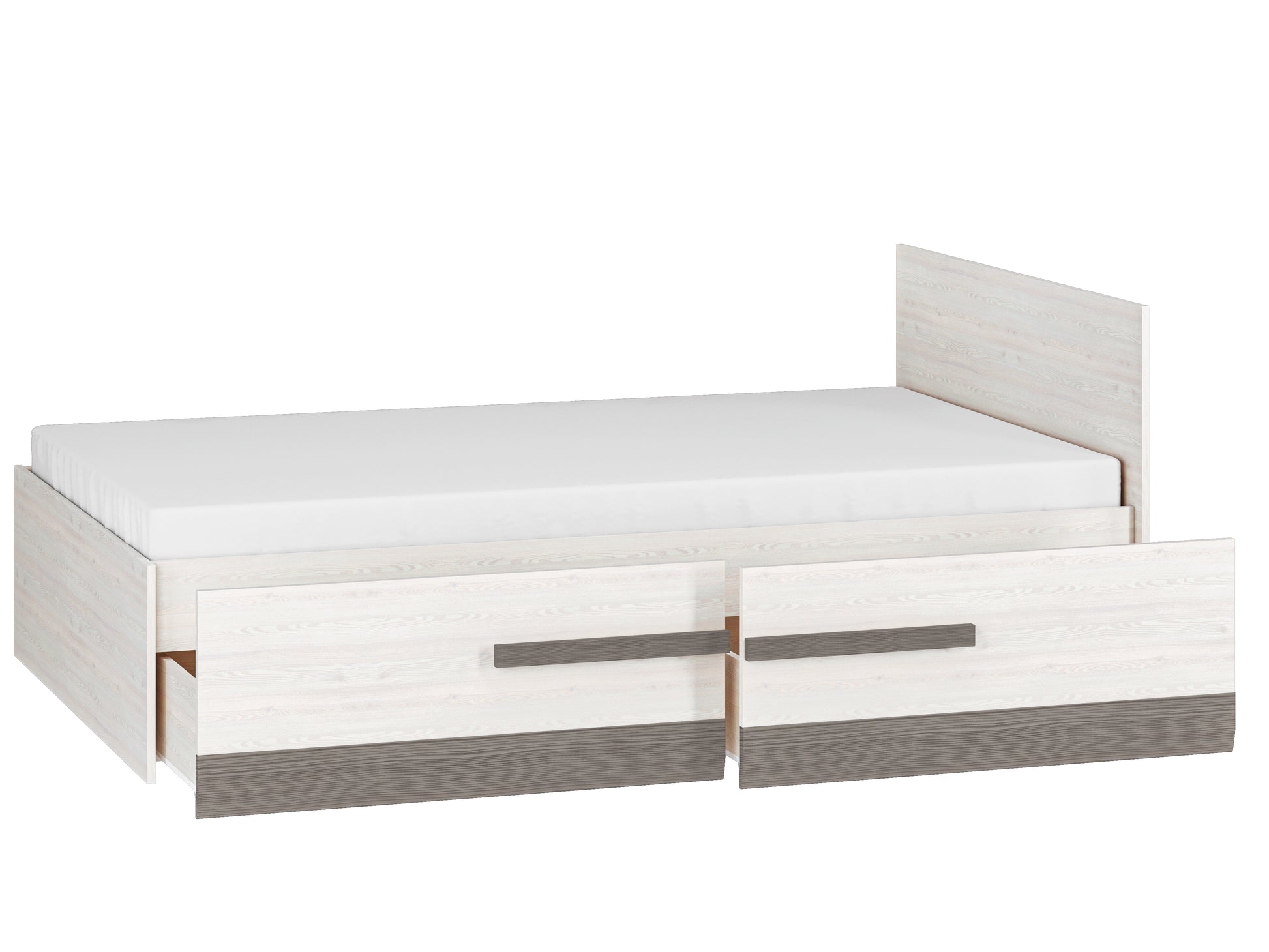 Łóżko Blanka jest przystosowane pod materac o wielkości 120x200 cm oraz posiada dwie wysuwane szuflady. 