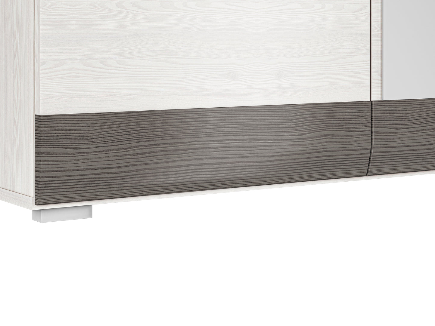 Zdjęcie przedstawiające detale nowoczesnej szafy z lustrem Blanka. Delikatnie zaoblone listwy nadają stylu szafie