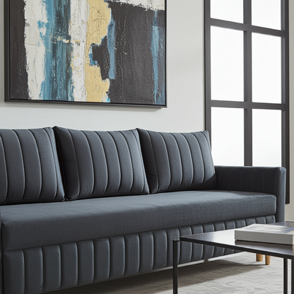 GRANATOWA KANAPA ROZKŁADA SOFA FRIDA FUNKCJA SPANIA SPRĘŻYNY WELUR POJEMNIK