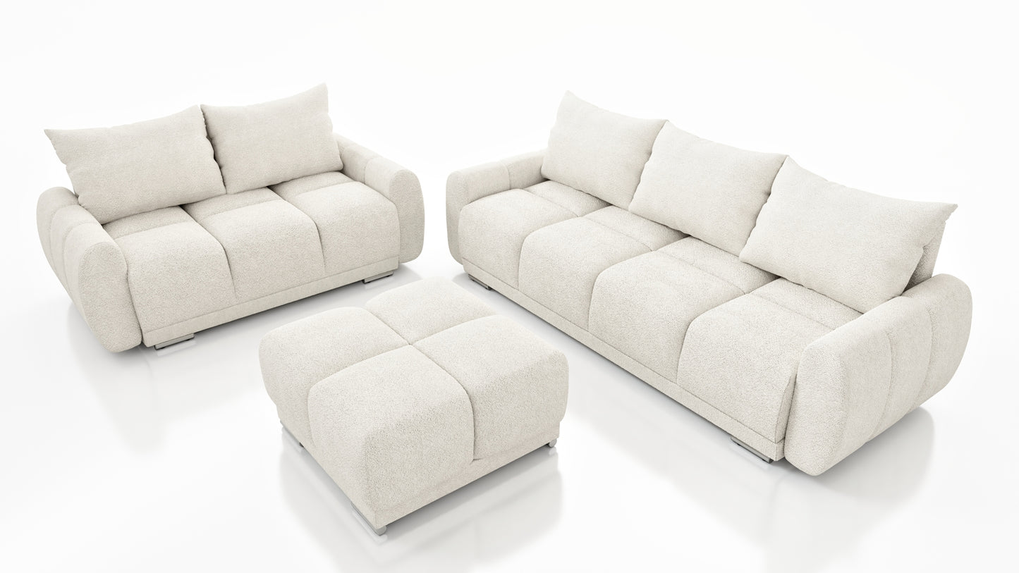 zestaw wypoczynkowy  honey 3 + honey 2 + pufa honey honey 3 funkcja spania pojemnik na pościel