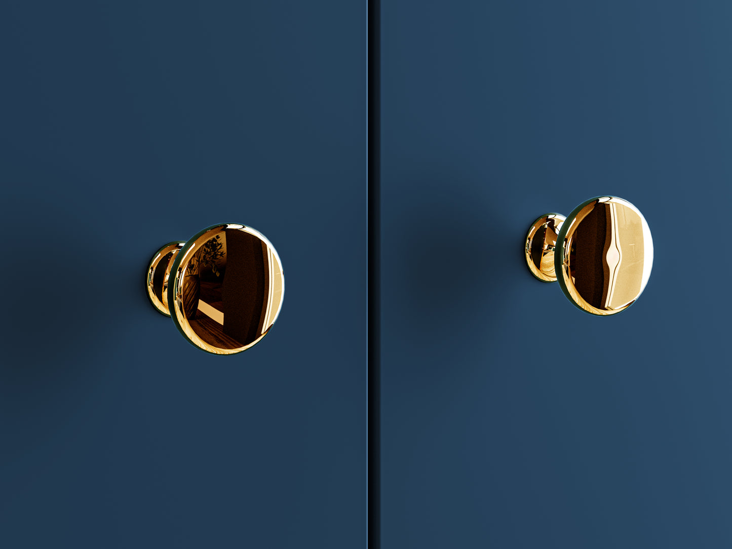 Zdjęcie przedstawiające złote błyszczące uchwyty zastosowane w witrynie do salonu z podświetleniem LED Blue