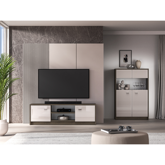 STYLOWA SZAFKA KOMODA RTV DO SALONU AVANTI 160 CM LED FRONTY KASZMIR MDF