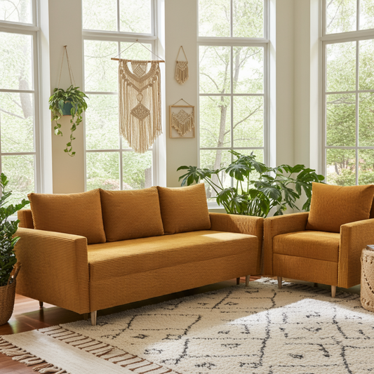 KOMPLET KANAPA ROZKŁADANA SOFA SCANDIK BONELL POJEMNIK SZTRUKS + FOTEL