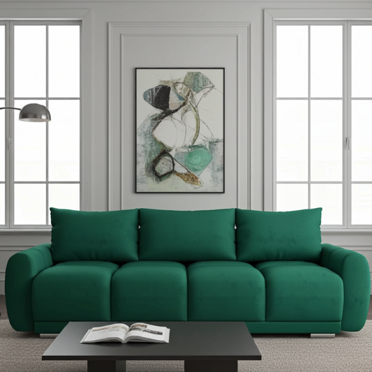 ZIELONA KANAPA SOFA WERSALKA DO SALONU HONEY 234 cm POJEMNIK SPRĘŻYNY WELUR