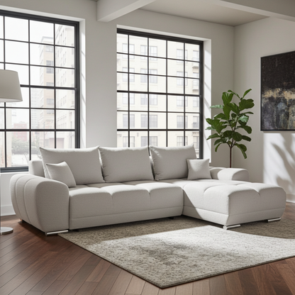 NAROŻNIK Z FUNCKJA SPANIA I POJEMNIKIEM NA POŚCIEL HONEY L TKANINA  typu baranek (bouclé)  6 KOLORÓW DO WYBORU