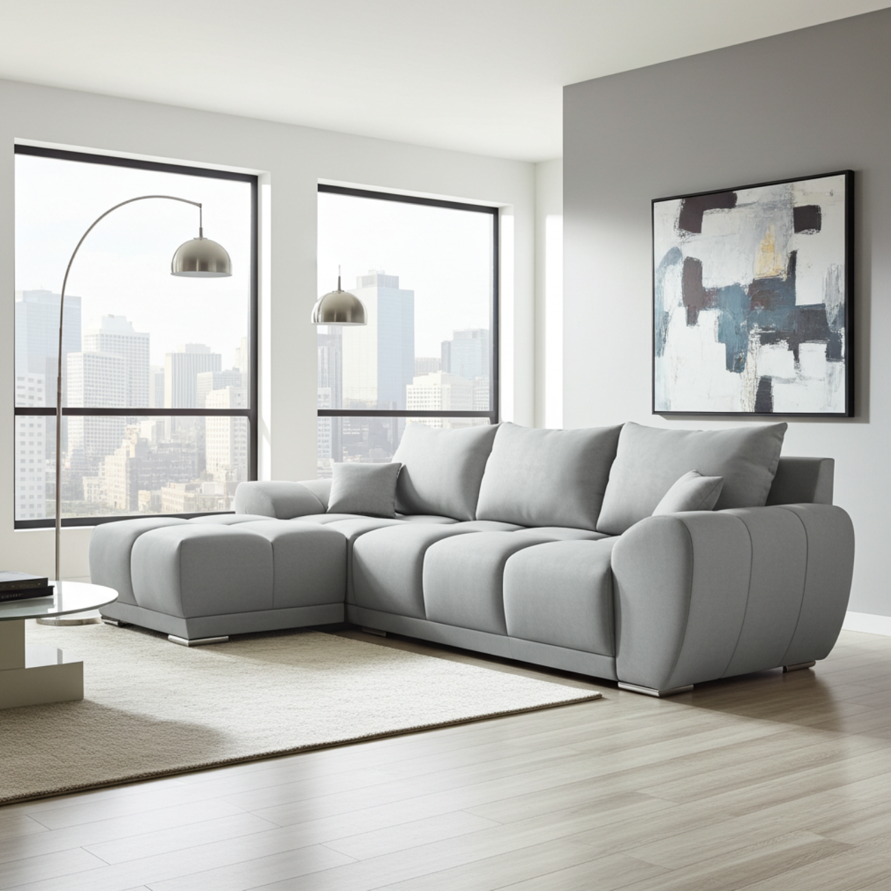 PIKOWANY NAROŻNIK ROZKŁADANY ROGÓWKA Z FUNKCJĄ SPANIA  SZARY HONEY L