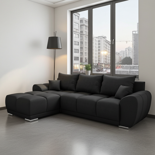 CZARNY NAROŻNIK ROZKŁADANY HONEY L MATT VELVET 99 ROGÓWKA Z FUNKCJĄ SPANIA