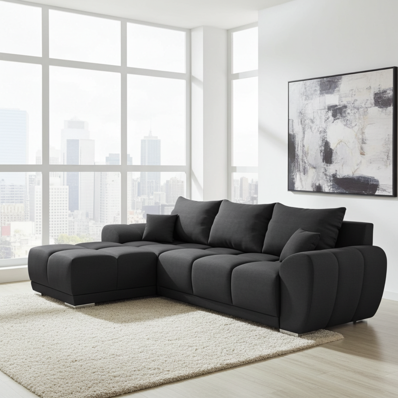 CZARNY NAROŻNIK ROZKŁADANY HONEY L MATT VELVET 99 ROGÓWKA Z FUNKCJĄ SPANIA