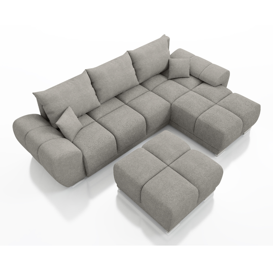 SZARY NAROŻNIK ROZKŁADANY Z FUNKCJĄ SPANIA HONEY L + DUŻA PUFA HONEY DO SALONU PROMOCJA ZESTAW