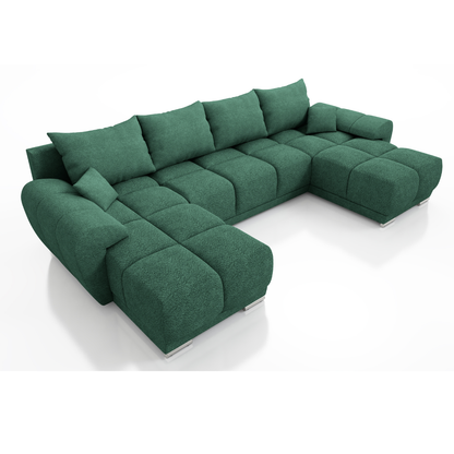 DUŻY  ZIELONY NAROŻŃIK TAPICEROWANY XL HONEY U Z FUNKCJA SPANIA I POJEMNIKIEM NA POŚCIEL TKANINA Centaur 1 Bounce PLAMOODPORNA