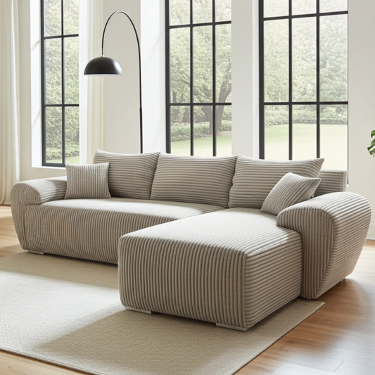 NAROŻNIK W SZTRUKSIE  ROZKŁADANY Z FUNKCJĄ SPANIA UBO ROGÓWKA TOP SZTRUKS 276 CM