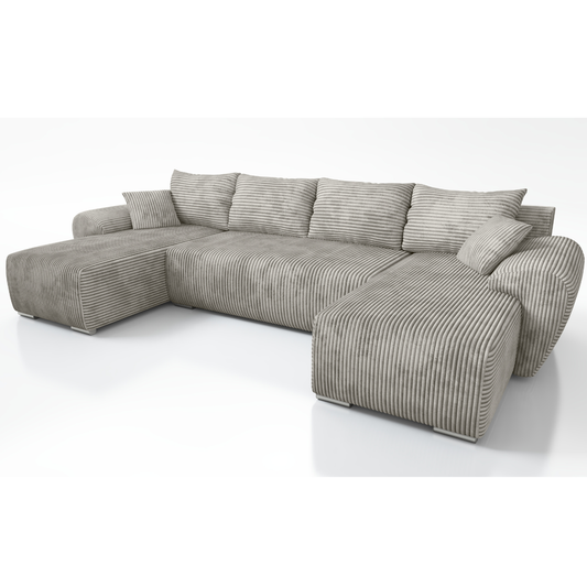 DUŻY BRĄZOWY  NAROŻNIK ROZKŁADANY SZTRUKSOWY Z FUNKCJĄ SPANIA UBO XL 365 CM SZTRUS SPRĘŻYNY