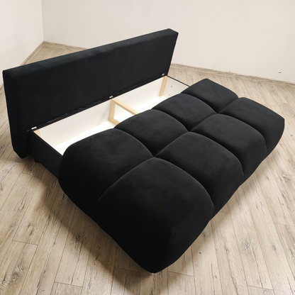 Czarna Kanapa sofa rozkładana z funkcją spania Honey Mini sprężyny pojemnik