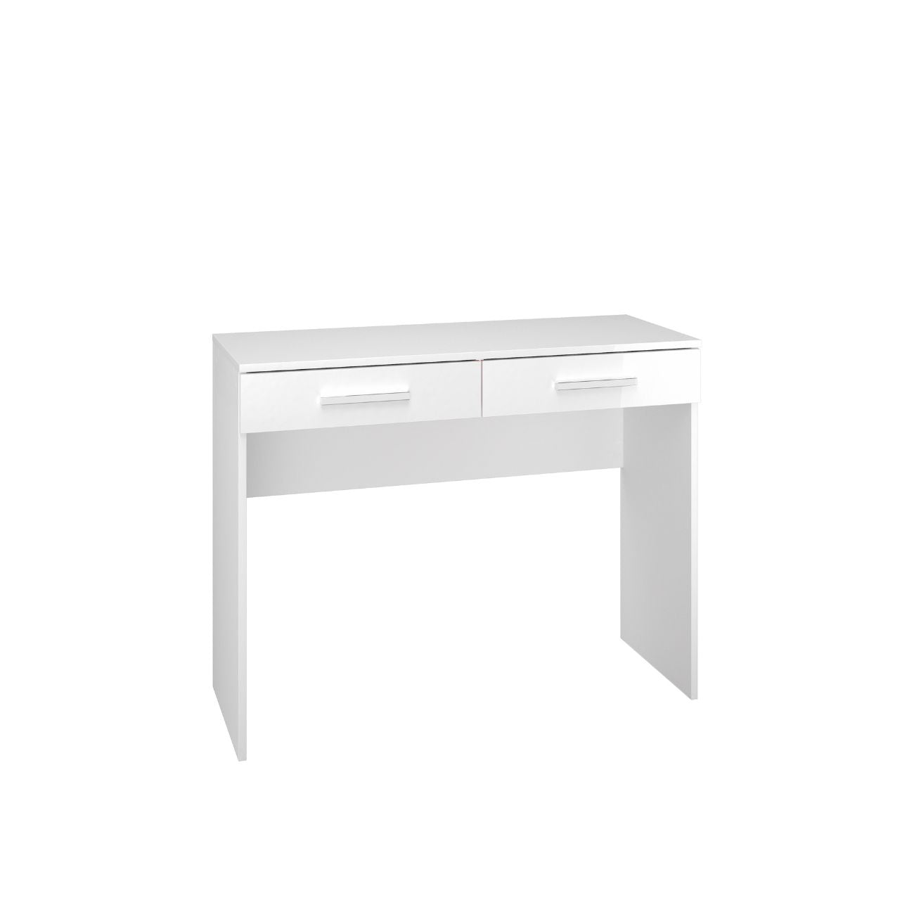 Zdjęcie przedstawiające nowoczesne biurko z dwiema szufladami. Nowoczesne białe biurko do pokoju młodzieżowego, biura lub toaletka do sypialni dostępna na DMSM.pl